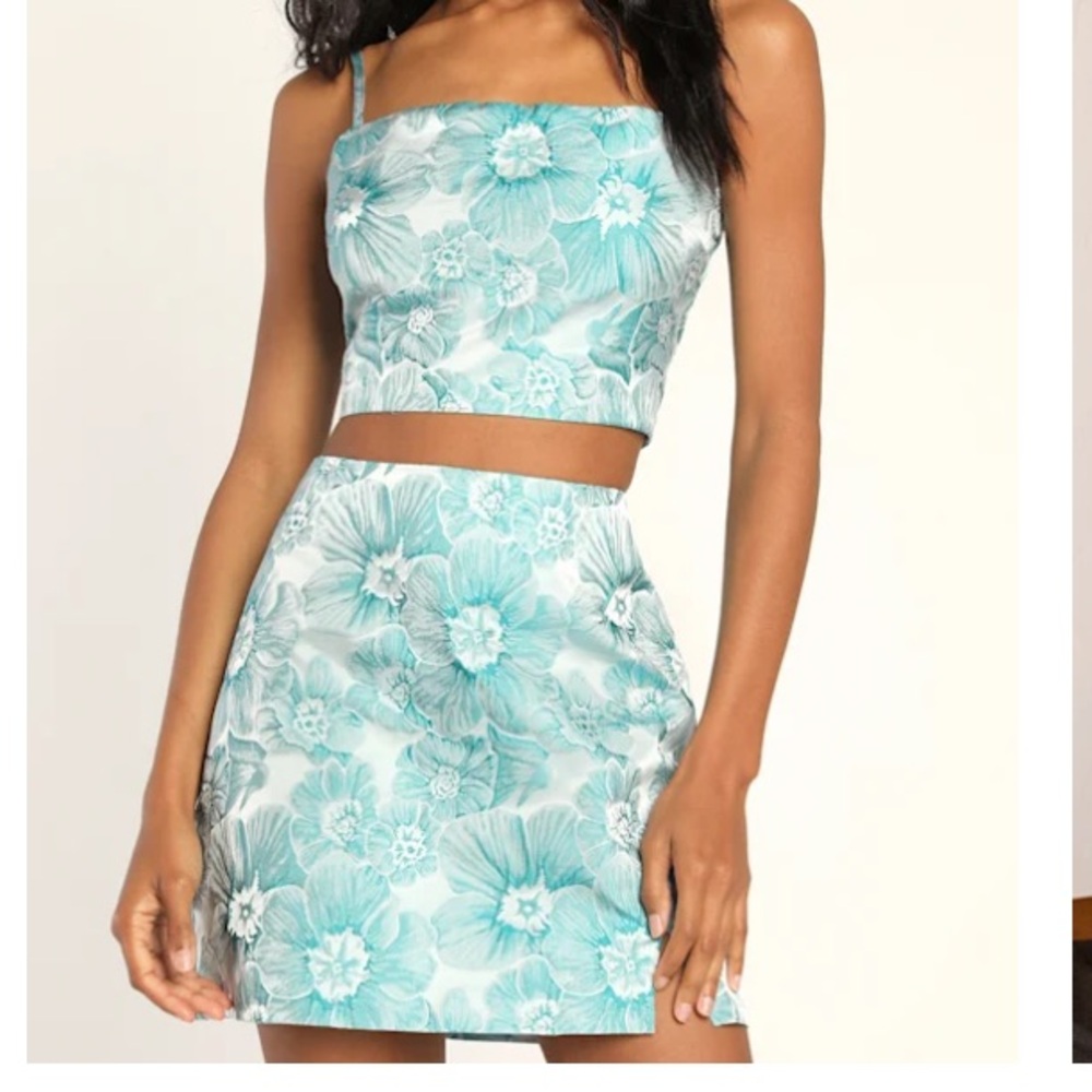 Lulus Blue Floral Jacquard Two-Piece Mini Dress